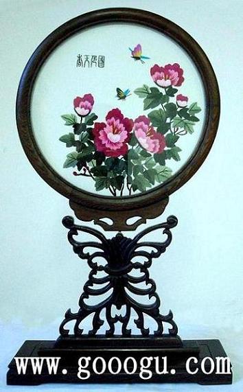 國色天香蘇繡 牡丹雙面繡小臺(tái)屏