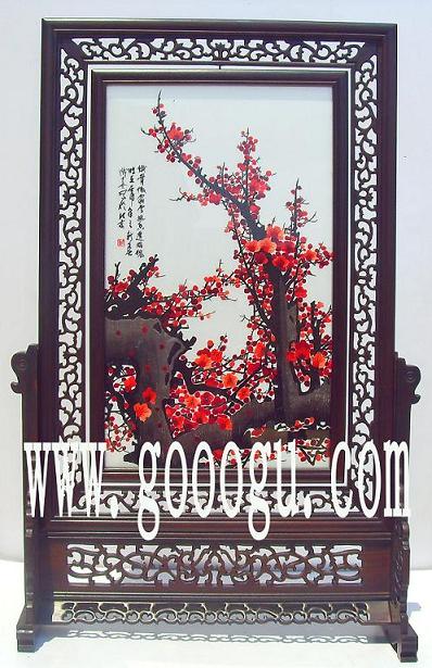 梅花刺繡,報(bào)春紅梅雙面繡