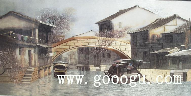 蘇繡平繡*亂針繡*江南水鄉(xiāng)&風(fēng)景刺繡畫