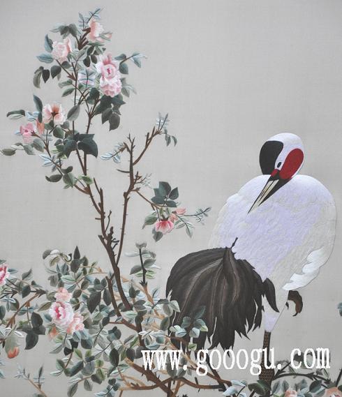 郎世寧《花蔭雙鶴圖》，蘇繡，蘇州刺繡，手工刺繡，高檔刺繡畫(huà)