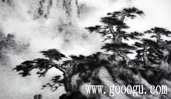 亂針繡精品，風(fēng)景蘇繡畫，手工刺繡風(fēng)景畫，黃山云海