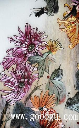 刺繡精品畫(huà)，蘇繡收藏品，刺繡奢侈品，菊：刺繡細(xì)節(jié)