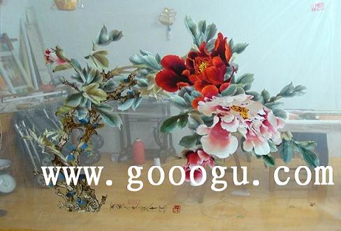牡丹刺繡畫 大型手工刺繡畫 蘇州刺繡